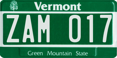 VT license plate ZAM017