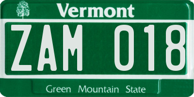 VT license plate ZAM018