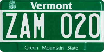 VT license plate ZAM020