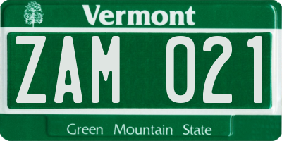 VT license plate ZAM021
