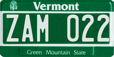 VT license plate ZAM022