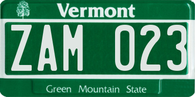 VT license plate ZAM023
