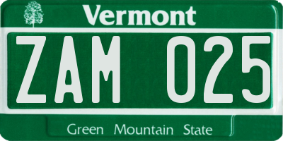 VT license plate ZAM025