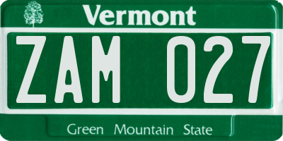 VT license plate ZAM027