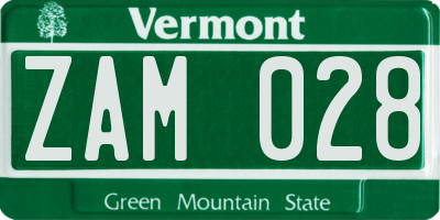 VT license plate ZAM028