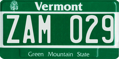 VT license plate ZAM029