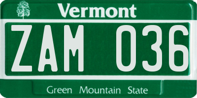 VT license plate ZAM036