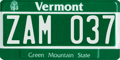 VT license plate ZAM037