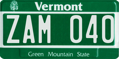VT license plate ZAM040