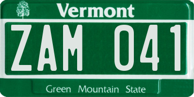 VT license plate ZAM041