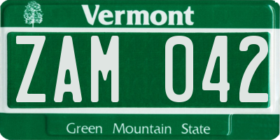 VT license plate ZAM042
