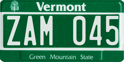 VT license plate ZAM045