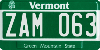VT license plate ZAM063