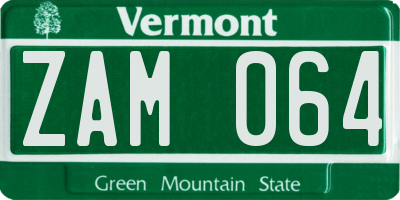 VT license plate ZAM064