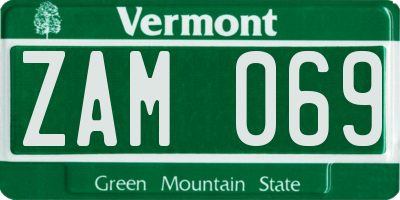 VT license plate ZAM069