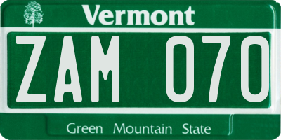 VT license plate ZAM070