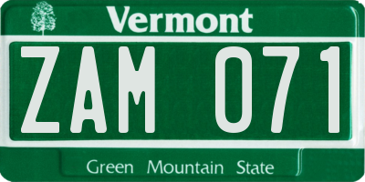 VT license plate ZAM071