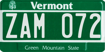 VT license plate ZAM072