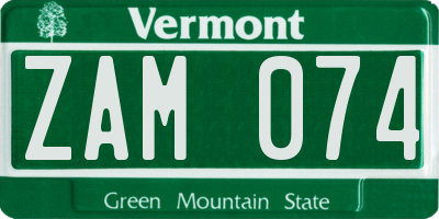 VT license plate ZAM074