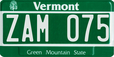 VT license plate ZAM075