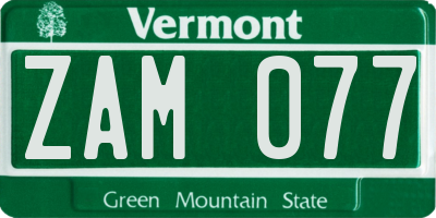 VT license plate ZAM077