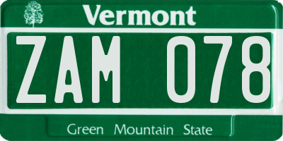 VT license plate ZAM078