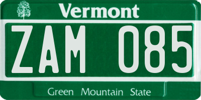 VT license plate ZAM085
