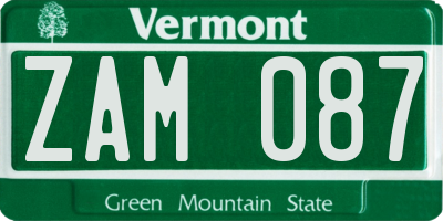 VT license plate ZAM087