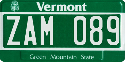 VT license plate ZAM089
