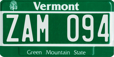 VT license plate ZAM094