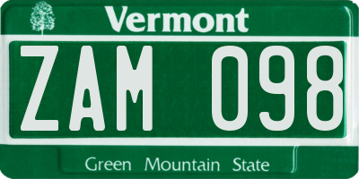 VT license plate ZAM098