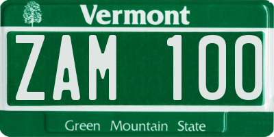 VT license plate ZAM100