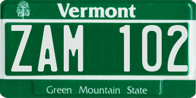 VT license plate ZAM102
