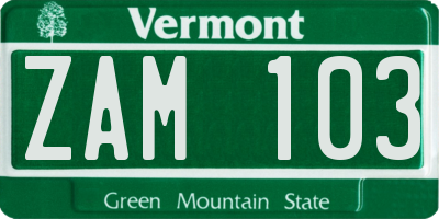 VT license plate ZAM103