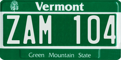 VT license plate ZAM104