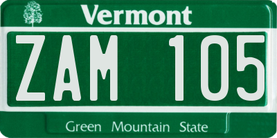 VT license plate ZAM105