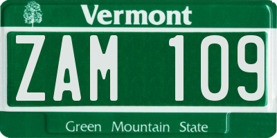 VT license plate ZAM109