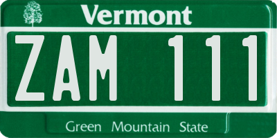 VT license plate ZAM111