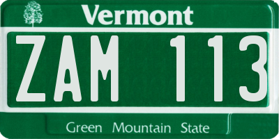 VT license plate ZAM113