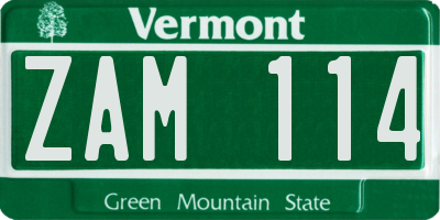 VT license plate ZAM114