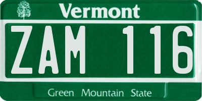 VT license plate ZAM116
