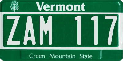 VT license plate ZAM117