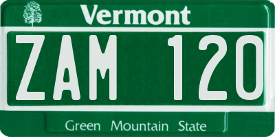 VT license plate ZAM120
