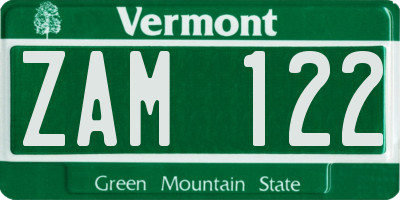 VT license plate ZAM122