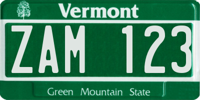 VT license plate ZAM123
