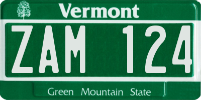 VT license plate ZAM124