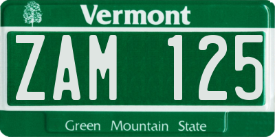 VT license plate ZAM125