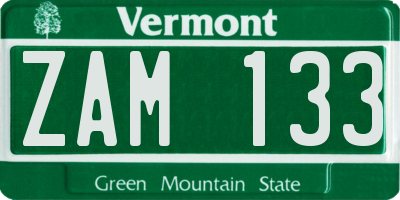 VT license plate ZAM133
