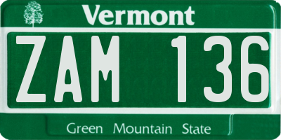 VT license plate ZAM136
