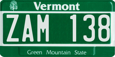 VT license plate ZAM138